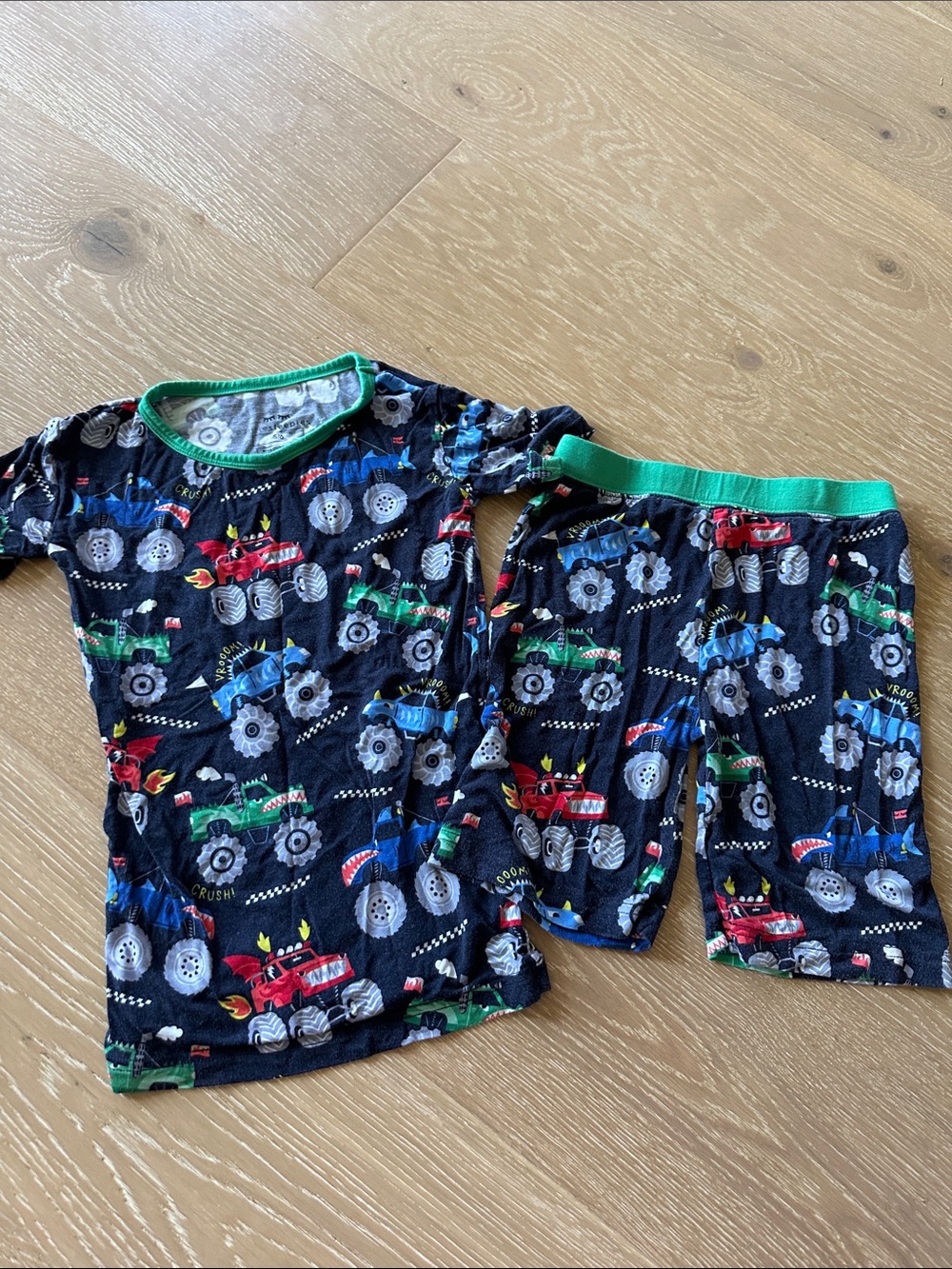 Little Sleepies Kids Monster Truck Pajama Set - Dark Blue with Green Trim